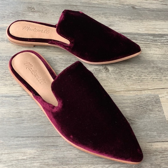 Madewell Shoes - New Madewell Gemma Velvet Red Wine Flat Mules